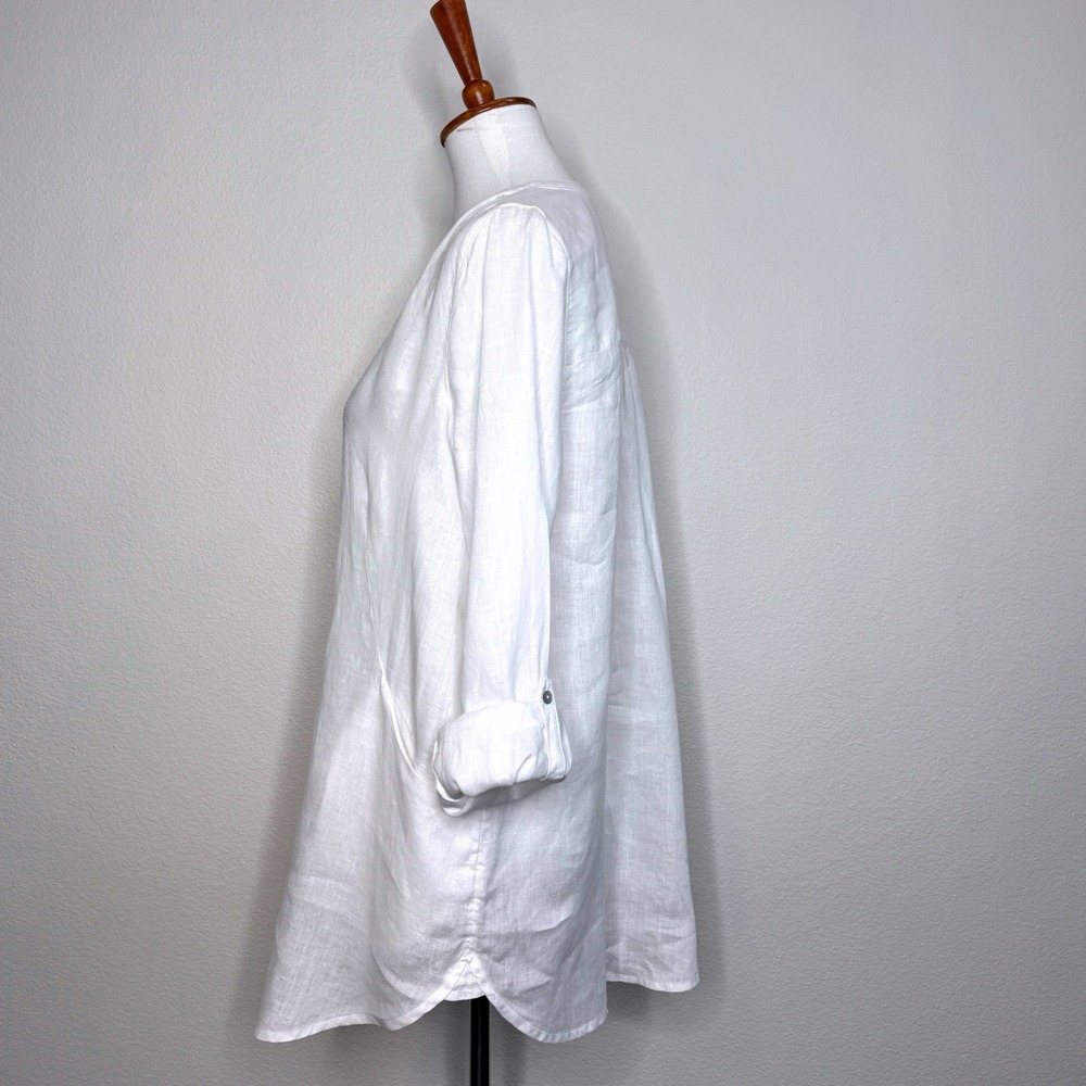 SIGRID OLSEN Linen Tunic Top MEDIUM White Beach Pockets Resortwear Lagenlook - Picture 4 of 9